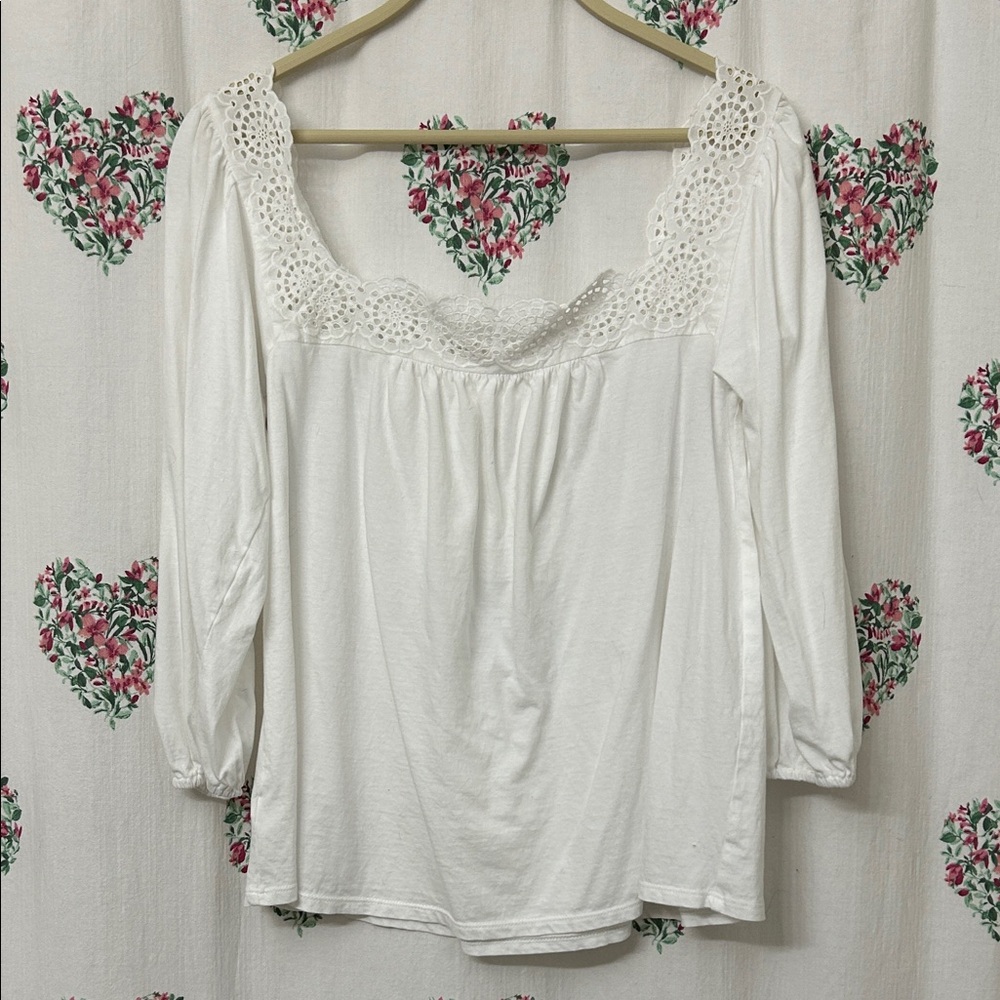 LOFT Ivory Crochet Trim Blouse